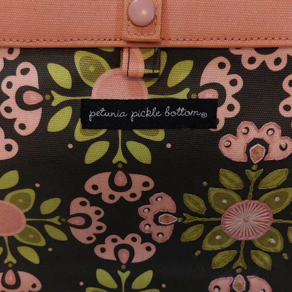 Petunia Pickle Bottom Pink and Green Floral Diaper Bag And Changing Pad